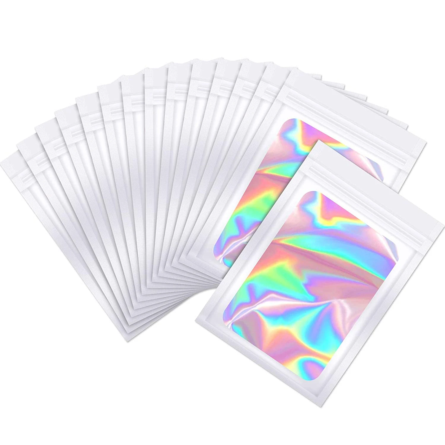 100 Pc Smell Proof Mylar Bags Resealable Odor Proof Bags Holographic Packaging Pouch Bag With Clear Window For Food Jewelry