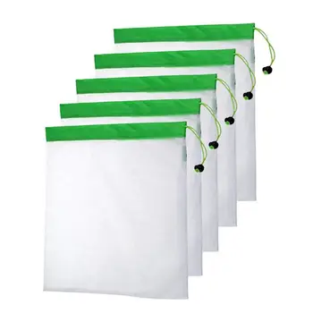 

5PCS/Set Polyester Washable Reusable Produce Bags, Eco-friendly Soft Premium Lightweight Vegetable Drawstring Storage Net Bag,fo