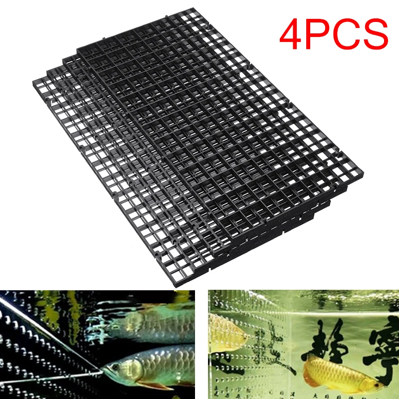 RLECS 2pcs 30cm x 15cm Plastic Grid Divider Tray Egg Crate Louvre Aquarium Fish Tank Bottom Isolation Black 