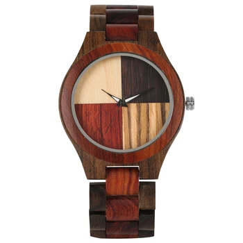

Classic Quartz Wooden Watch for Men Women Durable Red Brown Band Wooden Wristwatch