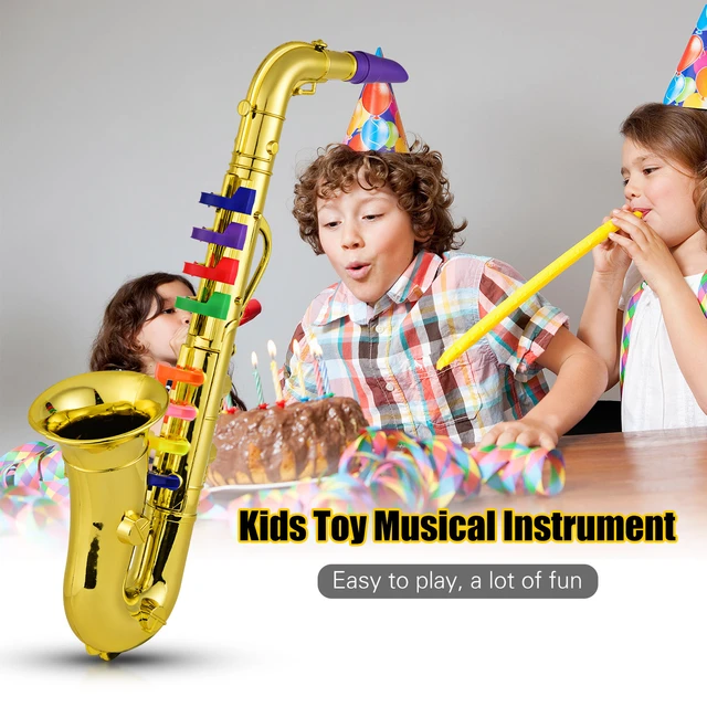  HHOP - Saxofón musical para niños, instrumentos de viento ABS  metálico dorado con 8 teclas de colores : Juguetes y Juegos