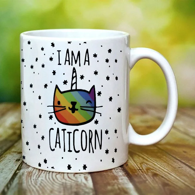 

Whitelf I AM A CATICORN MUG CUP Unicorn Animal Funny Cat Novelty Tea Coffee Cute Gift Mug with Stirring Spoon