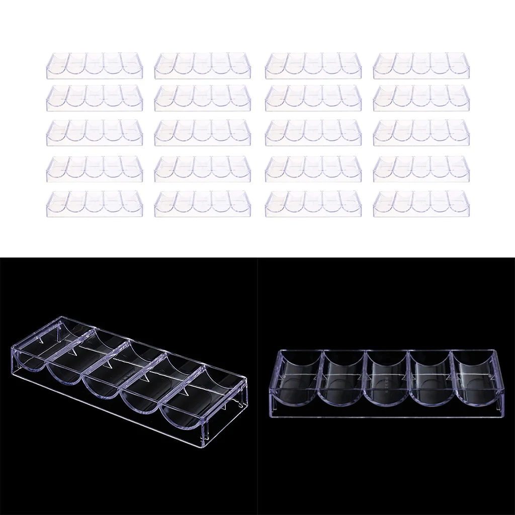 

20Pcs Acrylic Poker Chip Tray Rack Storage Case Container Holder - 100 Chips