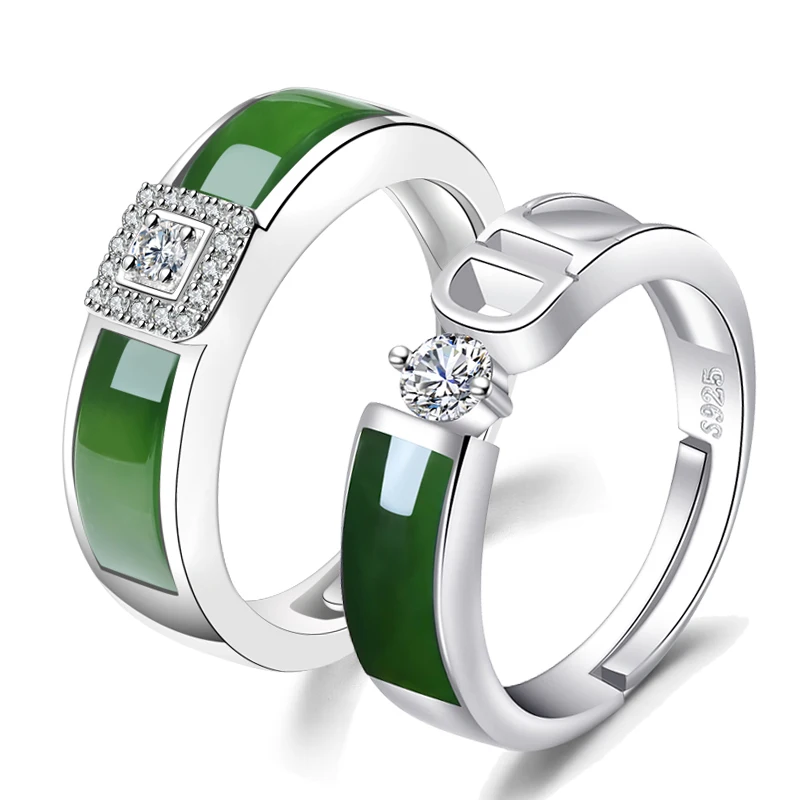 Искусно разработанное 925 Серебряно-инкрустированное Hetian Jade модное парное кольцо