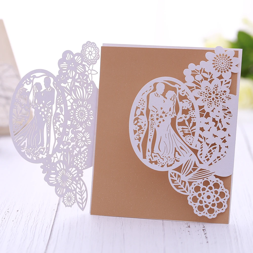  5 Packs Laser Cut Wedding Invitations Groom and Bridal Wedding Invites with Envelopes for Engagemen - 4.00004E+12