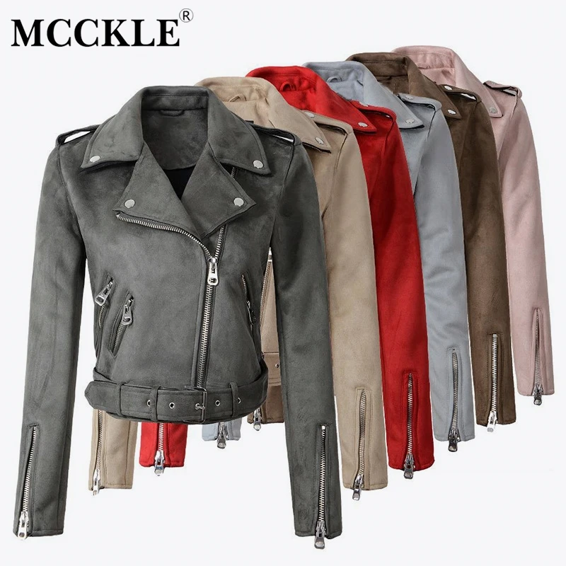 Prix Femmes Faux cuir PU daim veste courte Multy fermeture éclair moto manteau femmes 2019 printemps mode Biker vestes livraison directe