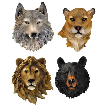 

$ Lion, Tiger, Bear, Wolf, Leopard Head Sculpture Statue Wall Mural Langtou Room Decor Model Decoration Simulation Resin Animal