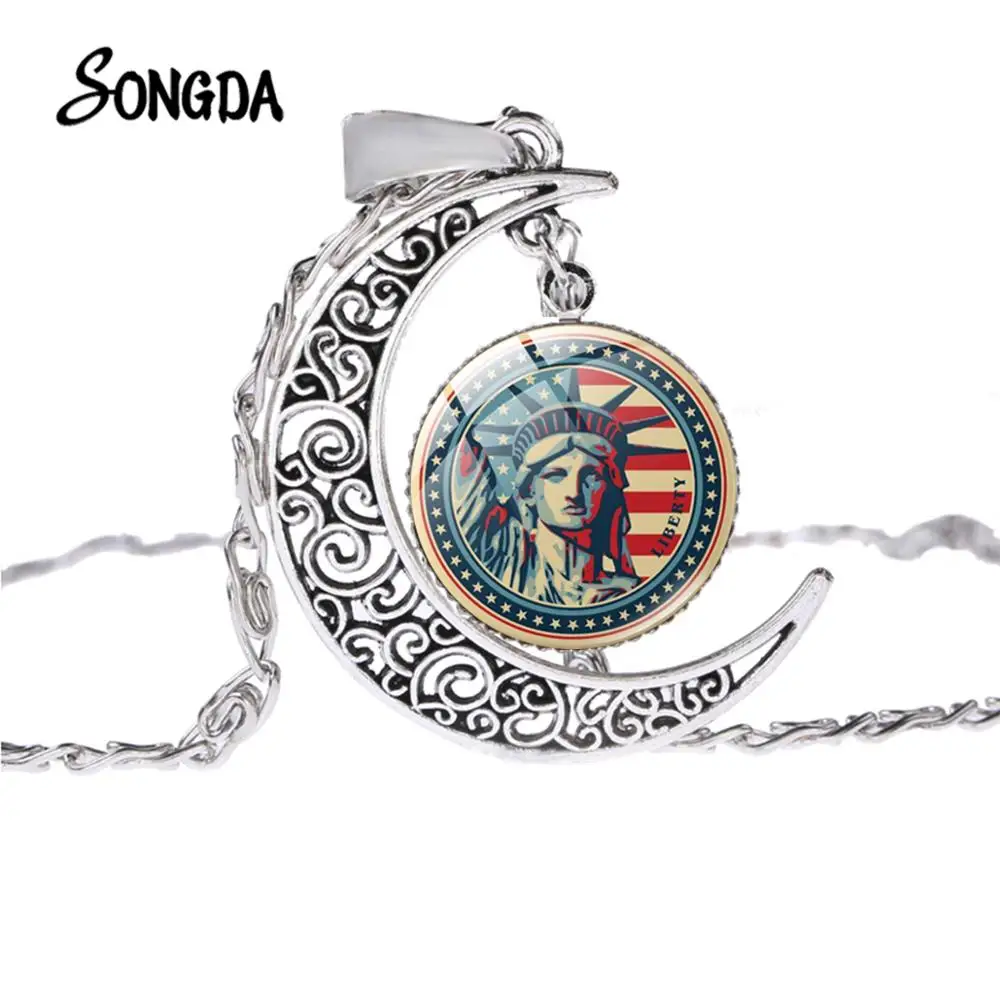 Ожерелье в виде статуи Свободы США Луны модное посеребренное ожерелье на цепочке