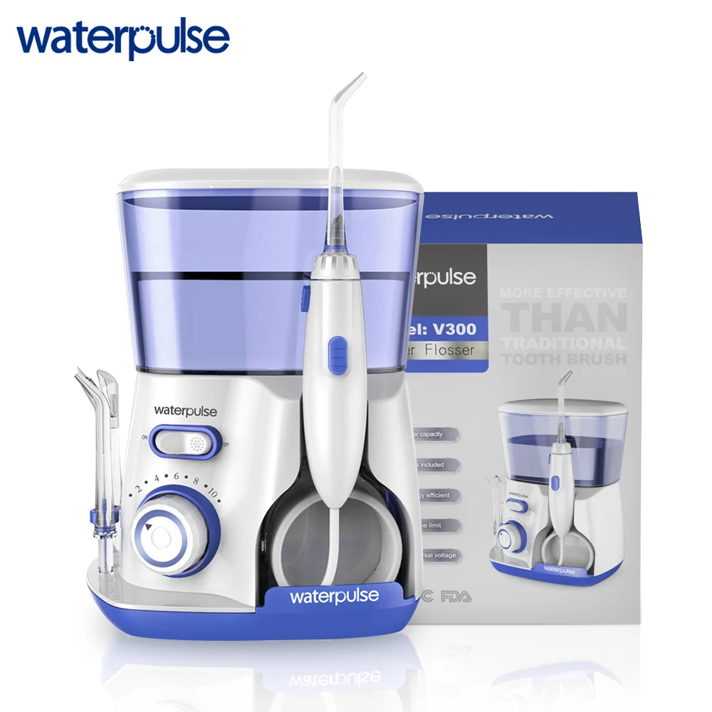 Waterpulse V300B Dental hilo Dental Oral agua irrigador con 5 Jet consejos Dental higiene Oral 10 presiones dientes limpiador de hilo Dental