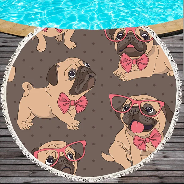 Bulldog Round Beach Towel Pupp printed Beach Towel Serviette De Plage  Cartoon Large Towel Microfiber 150cm Bath Toalla for Kids| | - AliExpress