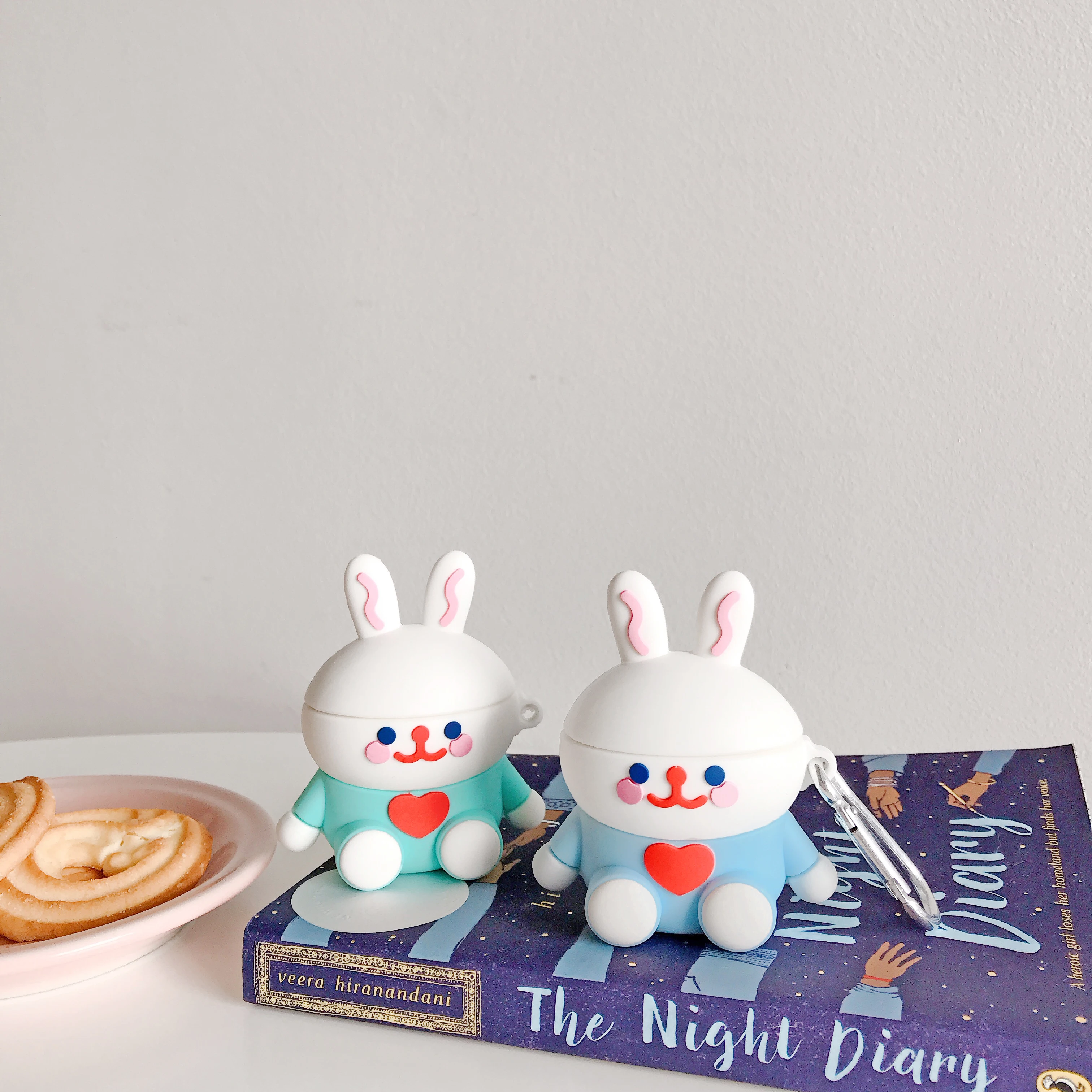 

lover rabbit-shaped Earphone Case For Apple Airpods Case Silicone Headphone wireless charging box protector Cover with hook