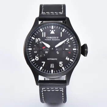 

42mm CORGEUT black dial PVD case date power reserve Automatic mens Watch