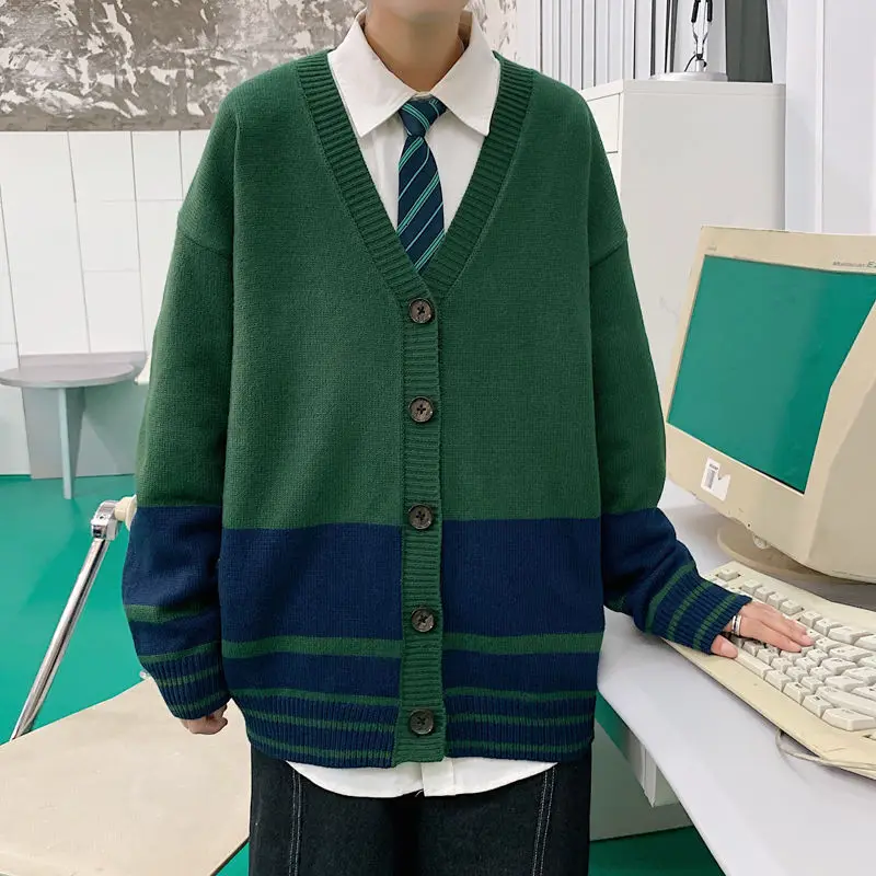 

Winter Cardigan Men's Warm Fashion Solid Color Casual Knitted Sweater Jacket Men Loose Korean Knitting Sweaters Mens Clothes