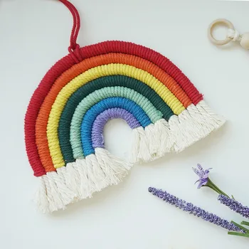 

Macrame Tapestry Wall Hanging Rainbow 100% Cotton Ins Boho Decor Handmade Children's Bedroom Decoration Wall Tapestry
