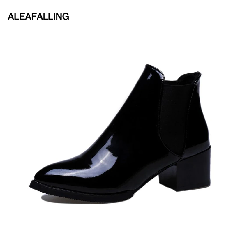 Женские блестящие кожаные сапоги Aleafalling уличные Свадебные на высоком каблуке WBT273