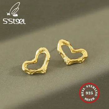 

S'STEEL Women Earrings 925 Sterling Silver Stud Earring Heart Gold Earings Minimalist Earing Oorbellen Voor Vrouwen Jewellery