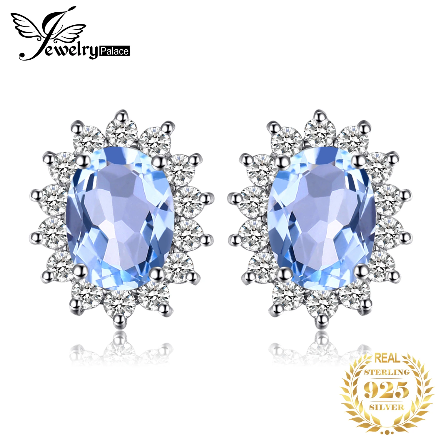 JewelryPalace Принцесса Диана Уильям Kate 1.2ct натуральный голубой кольцо с топазом серьги