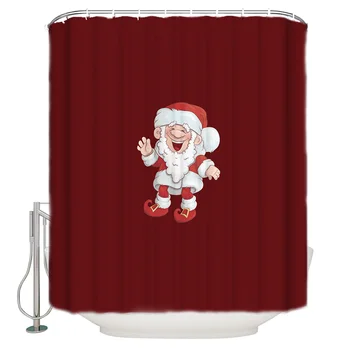 

Christmas Red Background and Cheerful Santa Claus home Textiles Shower Curtain Merry Christma Bathroom Curtain Home Decoration