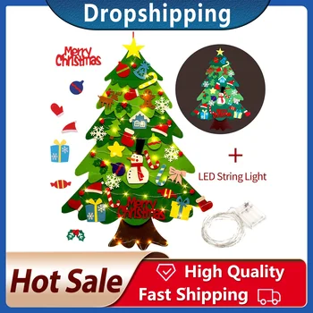 

DIY Felt Christmas Tree With LED String Light New Year Door Wall Hanging Ornaments Artificial Tree Christmas Decoration For Home