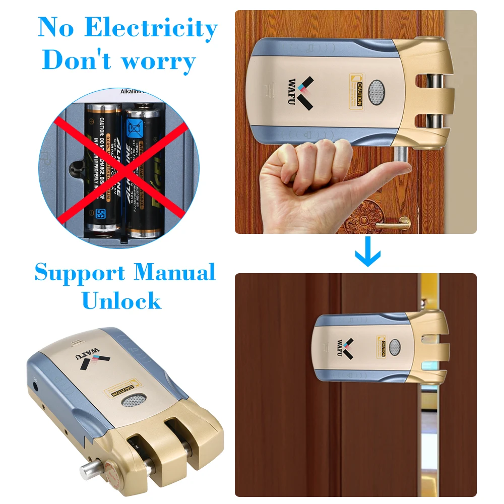 Беспроводной электронный дверной замок Wafu 010B без ключа Невидимый интеллигентая(ый) замок с сенсорным экраном блокировки и разблокировки кнопка 2 пульта дистанционного Управление ключи
