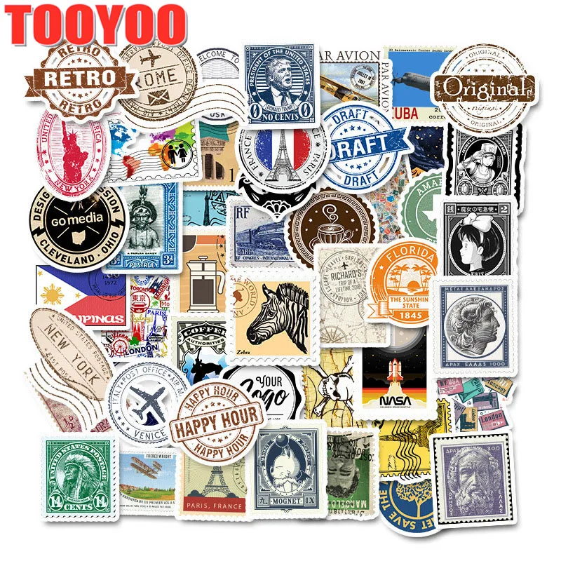 50Pcs/set Statue Of Liberty Postage Stamp Travel Stickers For Guitar DIY TOY Bicycle Car Skateboard Snowboard Laptop Luggage