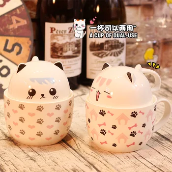 

Creative Cartoon Ceramics Cat Mug With Lid And Spoon Cute Ceramic Coffee Cups Couple Pink Breakfast Cups Girl Birthday for Gifts