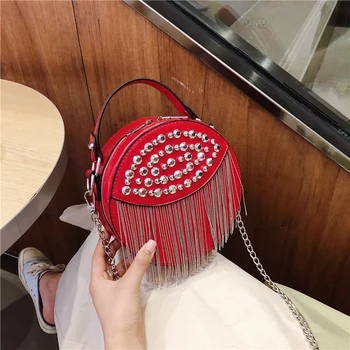 

crossbody bags for women 2020 Fashion round rivet PU leather tassel design women's Shoulder Messenger Bag purses and handbags