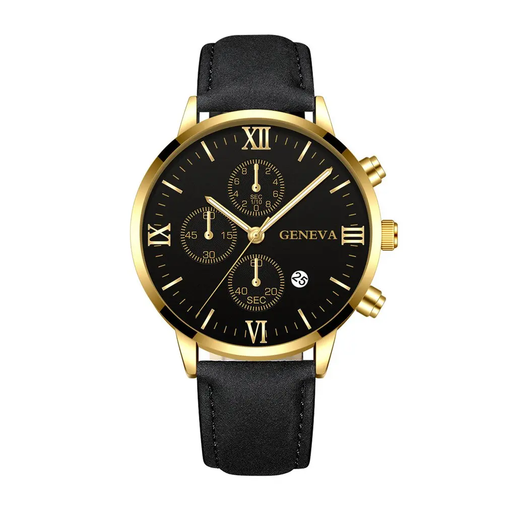 

Hot Mens Watch Fashion Men Date Case Alloy Synthetic Leather Analog Quartz Sport Watch Calendar Strap Watch