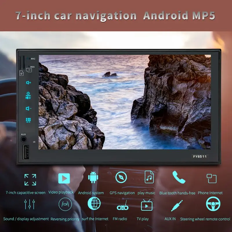 Top Fy6511 Android 7 Inch Car Gps Navigation Mp5 Player Double Spindle Multifunction Mp5 Player Radio 2Din Vehicle Mp3 Player 8
