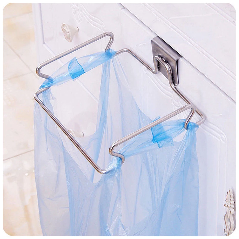 

Hot Sale Creative back door stainless steel trash bag shelf storage hook multifunctional kitchen cabinet door hanging racks