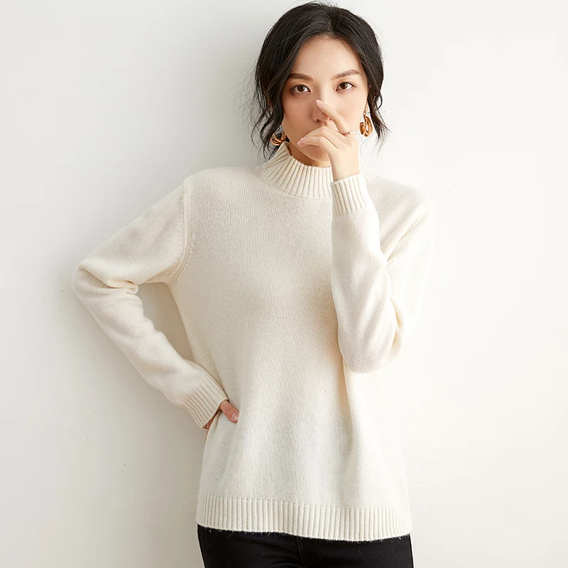 Sweater women's half high neck pullover loose