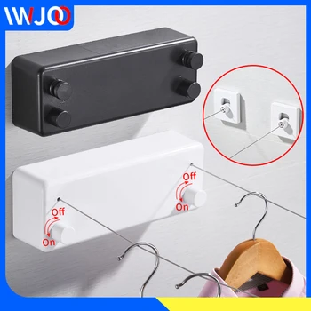 

Retractable Clothesline Indoor Outdoor 2 Rope Telescopic Stainless String Invisible Clothesline Laundry Hangers Wall Drying Rack