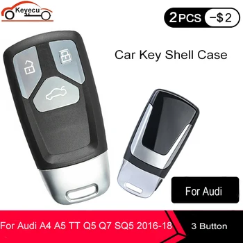 

KEYECU 10* 3 Button Smart Card Remote Car Key Shell Fob for Audi TT A4 A5 S4 S5 Q5 Q7 SQ5 SQ7 2017 2018 Case Cover Accessories