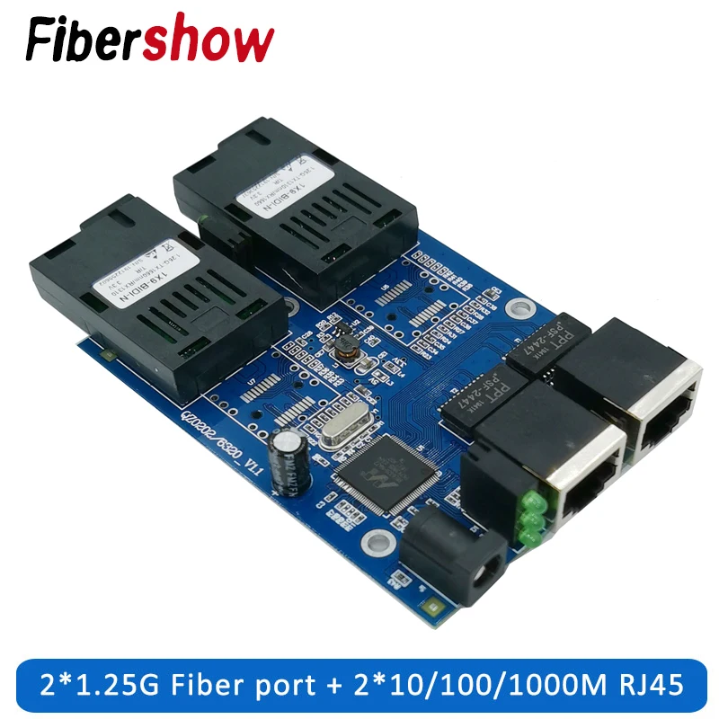 

Gigabit Ethernet fiber switch 2 RJ45 UTP 2 SC fiber Gigabit Fiber Optical Media Converter 2SC 2RJ45 Ethernet 10/100/1000M PCB