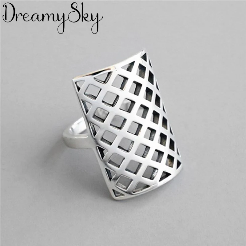 DreamySky Bijoux Boho стильные 925 пробы серебряные прямоугольные кольца для женщин подарки большие Регулируемые кольца на палец