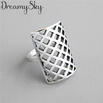 

DreamySky Bijoux Boho Style Silver Color Rectangle Rings For Women Gifts Large Adjustable Finger Rings