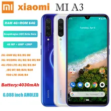 Xiaomi Mi A3 6,088 дюймов AMOLED 48MP Тройная задняя камера 4 Гб 64 Гб 4G смартфон модный многофункциональный смартфон