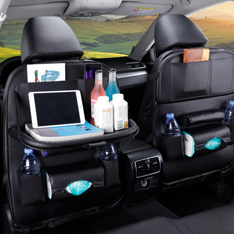 Protecteur de dossier de siège d'auto, organisateur de siège d'auto étanche  avec rangement multiple pour tablette / téléphone, sac de rangement de voiture  multifonctionnel pour l'organisation de voiture