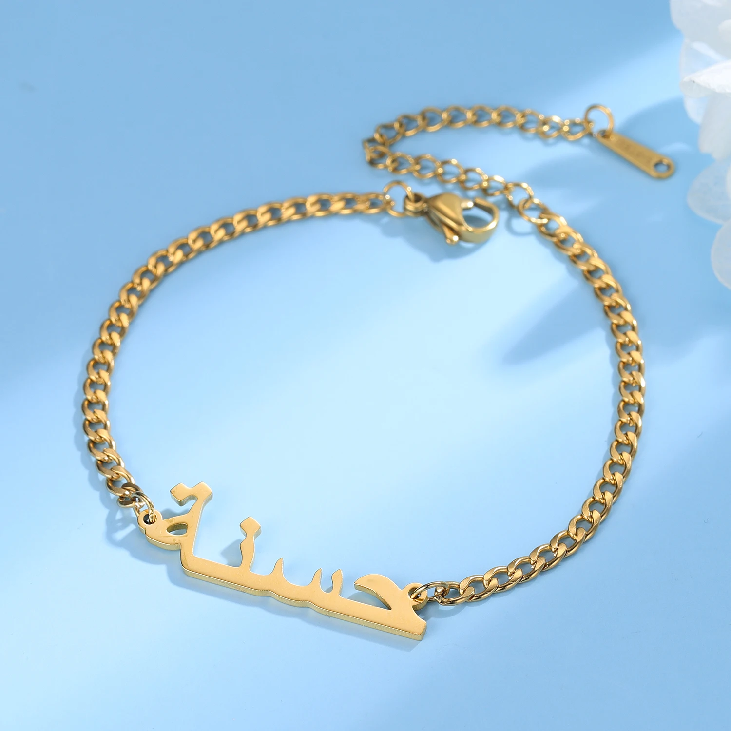 Customized Arabic Name Bracelet For Women Personalized Gold Stainless Steel Bangle Cuban Chain Letter Bracelet Jewelry Gift BFF