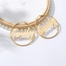 Personalized 20-70mm Big Earrings for Women Custom Any Name Jewelry Old English Font Stainless Steel Circle Earring Mujer gift