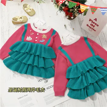 

Christmas styling sweet stitching girls' top autumn winter cotton Round neck knitted pullover sweater