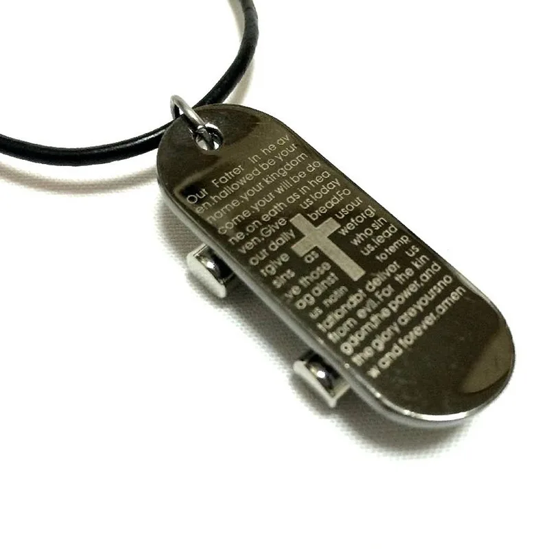 Черный синий скейтборд кулон ожерелье Библейский крест для мальчиков мужчин