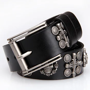 

Men's Punk Style Skull Belts Women High Quality Genuine Leather Belt Rivet Jeans Rock Designer Belts Unisex Luxury Brands 2020