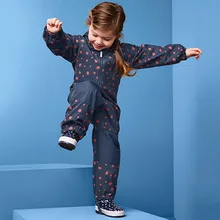 Детский флисовый комбинезон для девочек, ветрозащитный/водонепроницаемый комбинезон, верхняя одежда, темно-синий в горошек