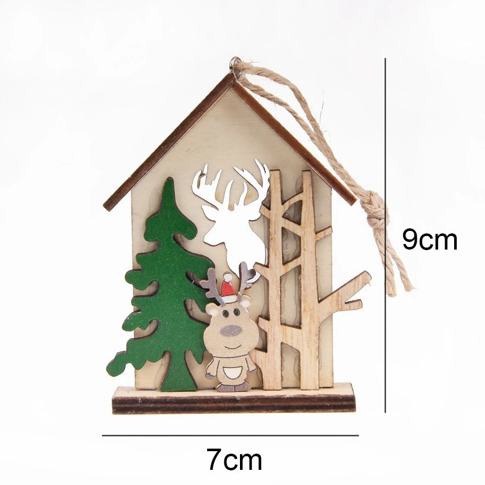 1 шт. в форме домика Рождество Санта-Клаус/Снеговик Деревянные Подвески украшения дерево материал Рождественская елка Рождество DIY Декор поставки - Цвет: Deer E