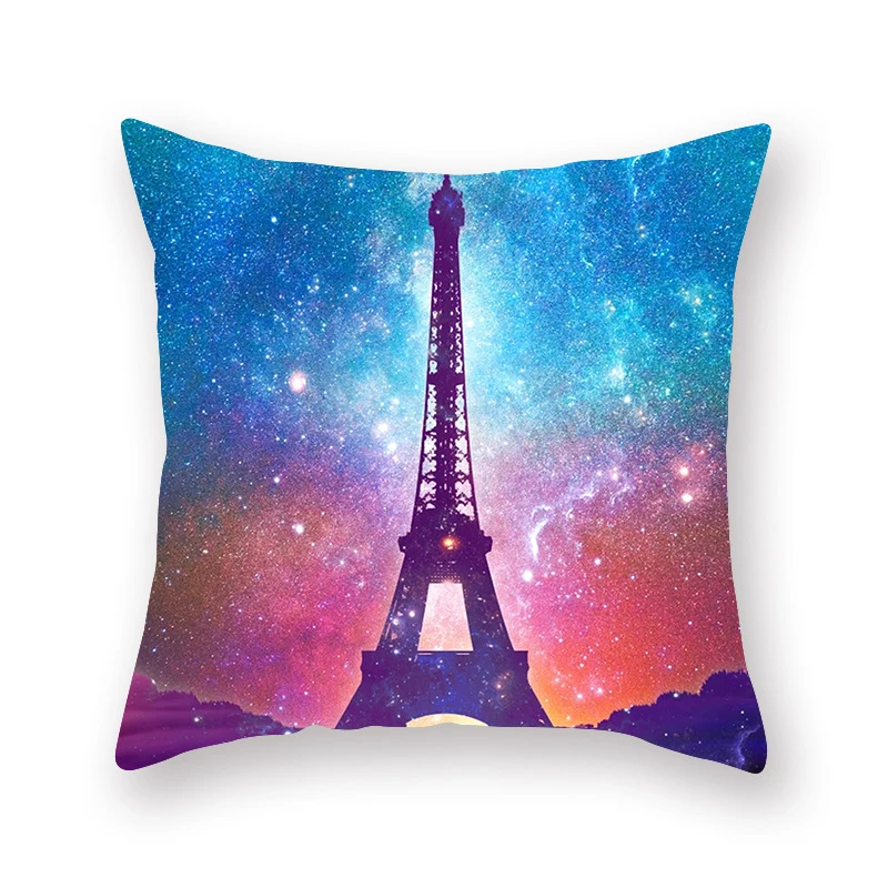 Pillow Cushion Cover Romantic Paris Eiffel Tower Pillow Cover Pink Blue Valentine Romance Cartoon Throw Pillow Cover Sofa Couch