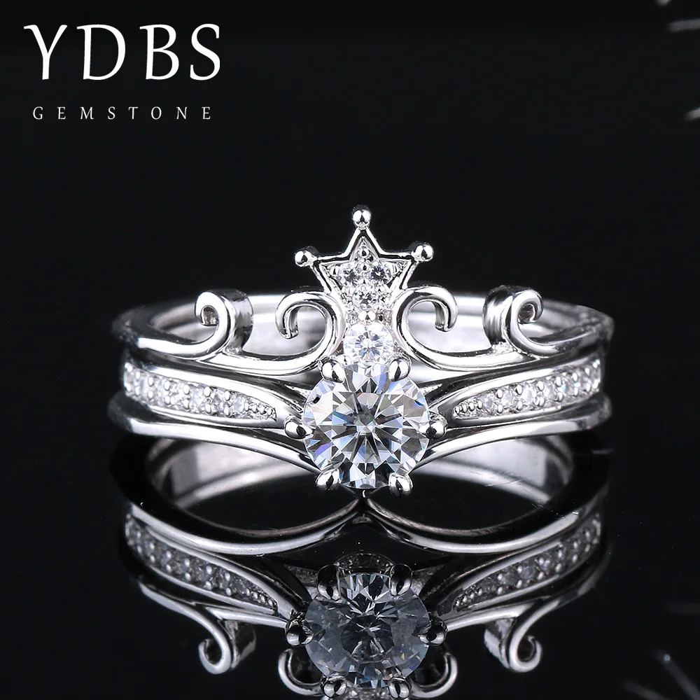 

14K White Gold YDBS 1ct 6.5mm D Color Moissanite Engagement Ring Wedding Band Bridal Set Two Pieces