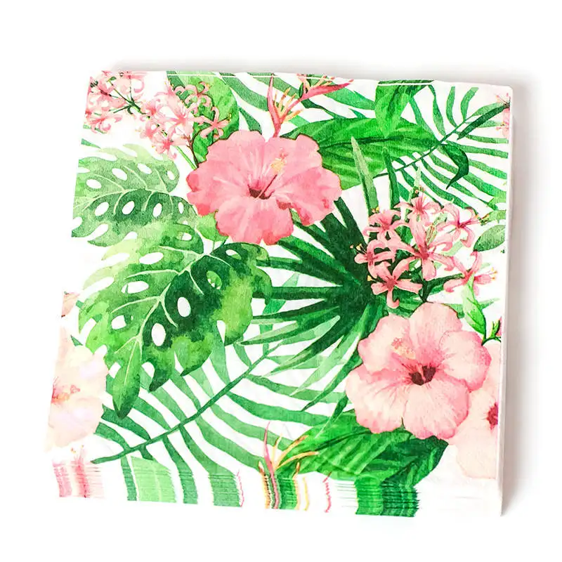 Napkins 20pcs Hawaiian Luau Party Decoration Flamingo Tropical Palm Leaves Tableware Paper Plates Cups Pineapple Summer Birthday Party Decor - Цвет: Napkins 20pcs