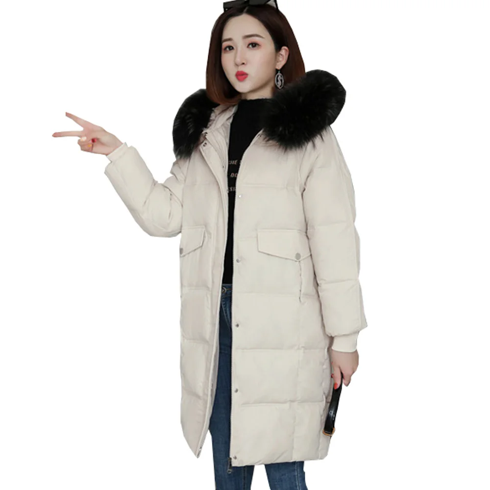 

Popular new Winter Jacket With Fur Hood new feather long in bread female down parka with collars 1903