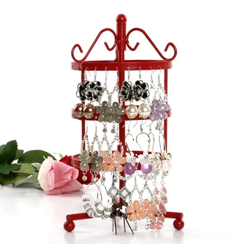 

3 Tiers Earring Holder Bracelet Necklace Jewelry Display Rack Dressing Table Iron Tabletop Retail Store 72 Holes Freestanding